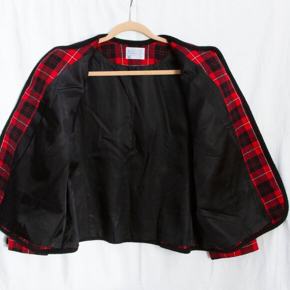 Vgt Pendleton Virgin Wool Blazer Jacket Plaid Red Black XL Embellish Buttons Hem - Picture 7 of 8